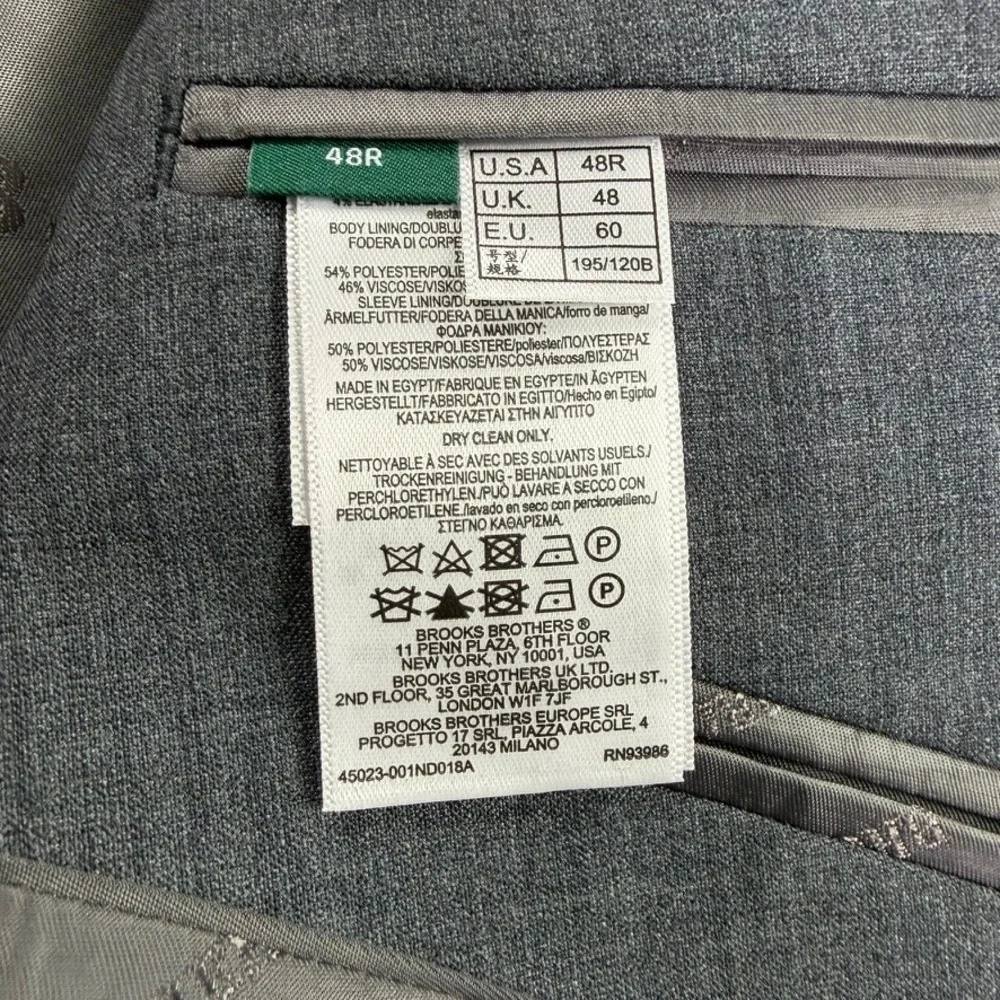 Brooks Brothers Mens 48R Grey‎ 2 Button Suit Jacket Blazer Sports Coat Work